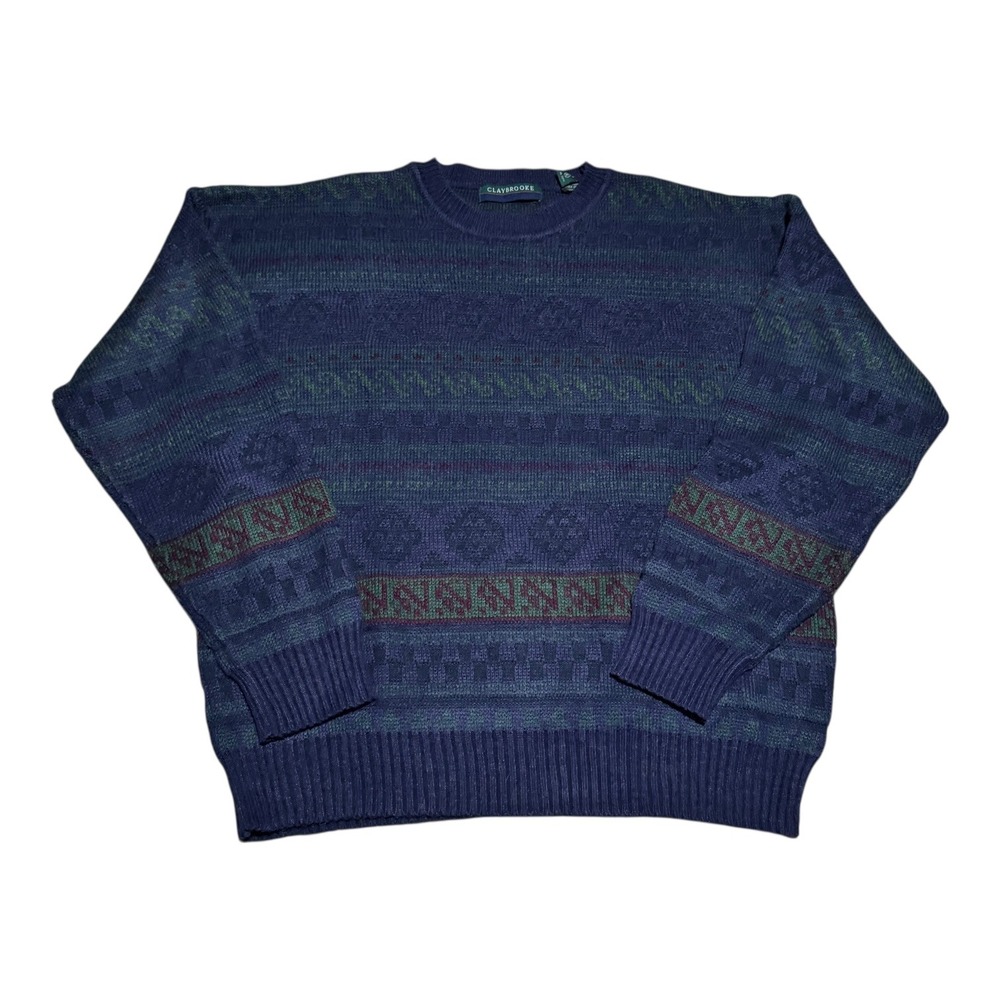 Vintage Claybrooke Geometric Patterned Multicolor Crewneck Sweater‎ Men's XL